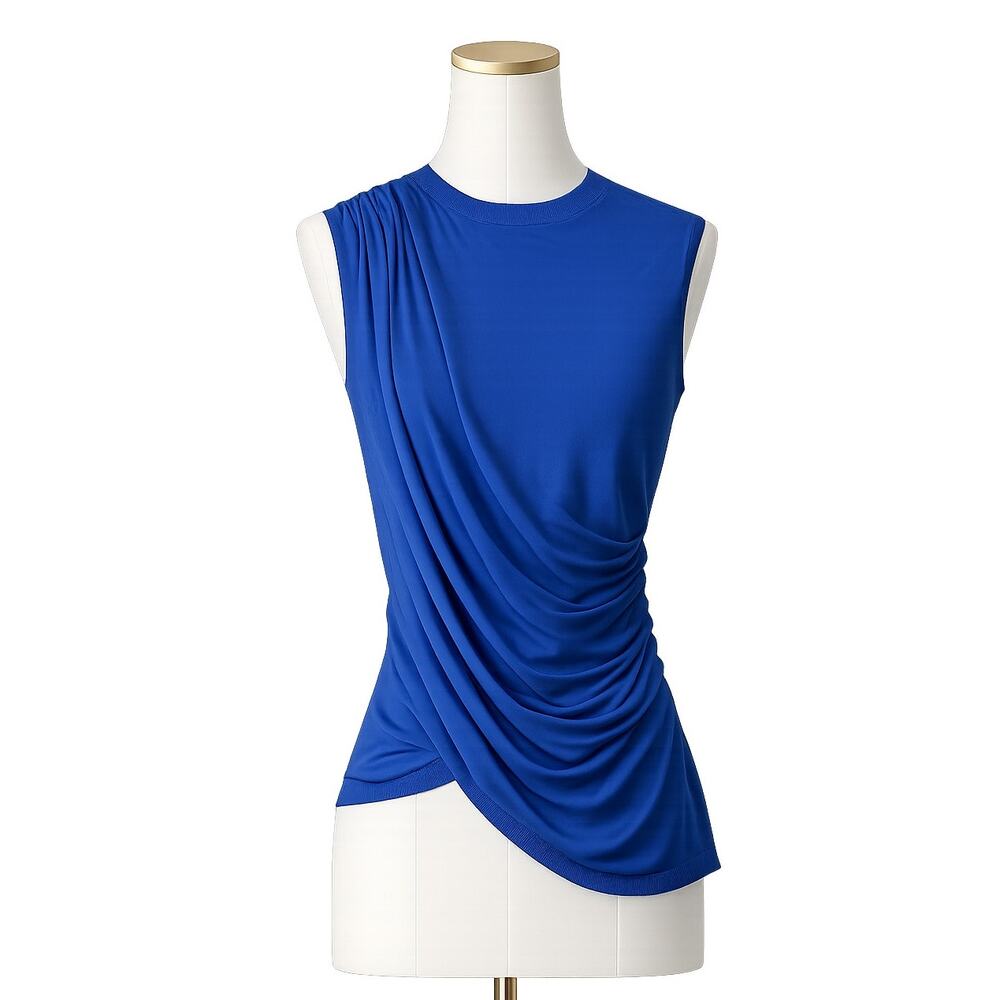 Modern Citizen Blue Ruched Draped Knit Top - Size S - Minimalist Chic